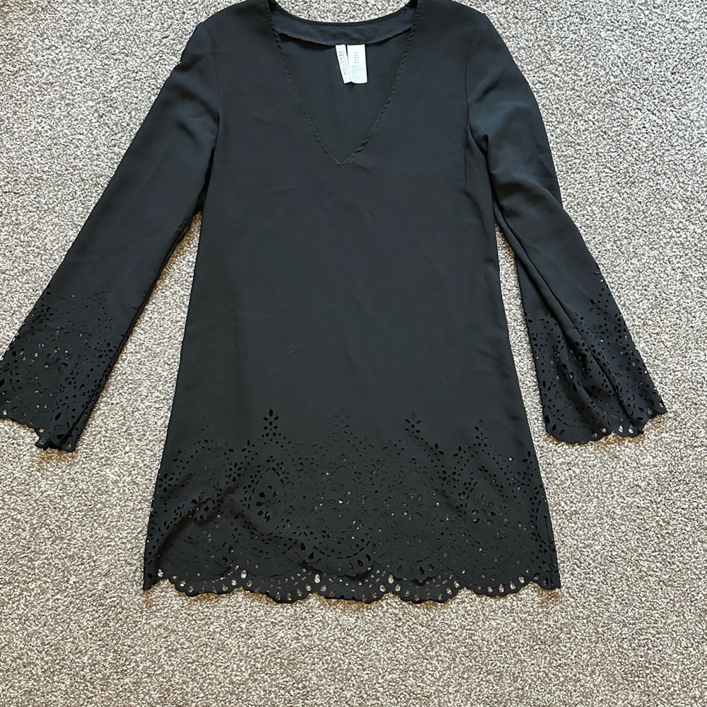 Black Long Sleeve Dress with Eyelet Details